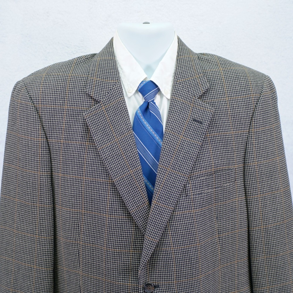 Jos A Bank Black Tan Check W/ Brown Windowpane Tweed Wool Sport Coat 42R